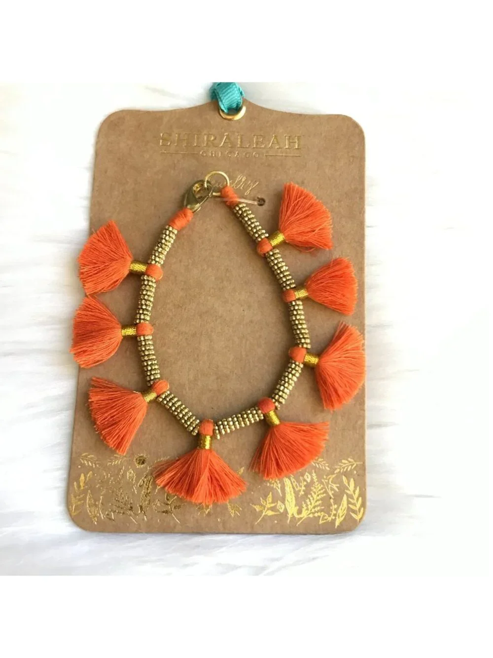NWT Anthropologie Boho Festival‎ Jewelry Sun Bracelet Gold Metal Orange Tassels